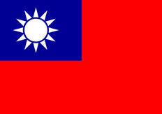 Flag of the Republic of China, also known as Taiwan, featuring a red field with a blue canton bearing a white sun.