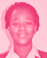 Headshot of a smiling woman with braided hair, presented with a pink overlay.