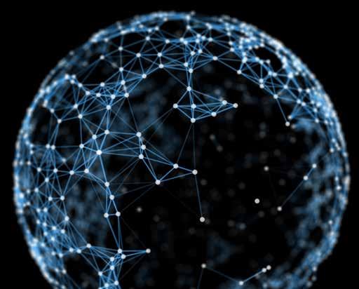 An abstract blue sphere formed by a network of interconnected nodes and lines, illustrating global connections or a complex system.