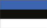 Flag of Estonia, featuring horizontal stripes of blue, black, and white.