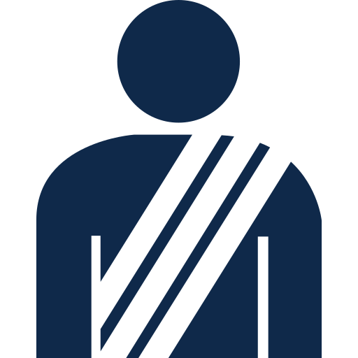 Icon of a person wearing a sash or strap across their chest, possibly indicating a specific role or status.