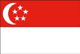 Flag of Singapore, featuring a red stripe over white with a white crescent moon and five white stars.