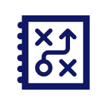 Icon of a notebook showing a strategic diagram with an arrow path and X marks, illustrating a plan or strategy.