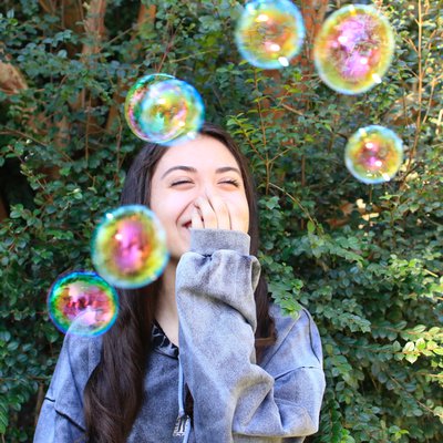 Woman enjoys bubbles